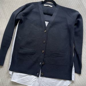 Veronica Beard Mixed Media Navy Cardigan Size Small